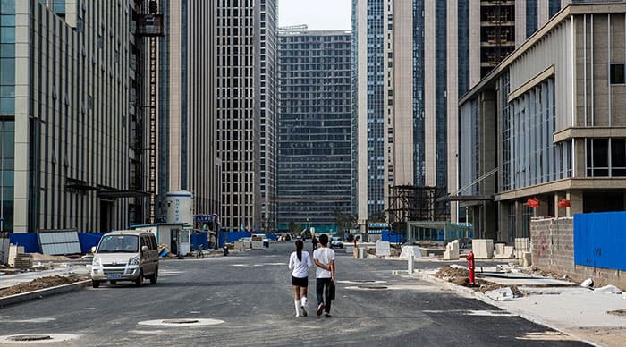 Tianjin's Yujiapu financial district at rush hour