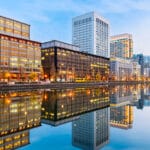 Tokyo, Japan in the Marunouchi Business District in at dusk.